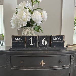 Rustic Black Perpetual Block Calendar with White Lettering